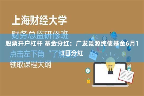 股票开户杠杆 基金分红：广发景源纯债基金6月13日分红