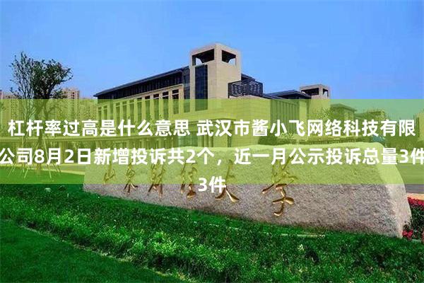 杠杆率过高是什么意思 武汉市酱小飞网络科技有限公司8月2日新增投诉共2个，近一月公示投诉总量3件