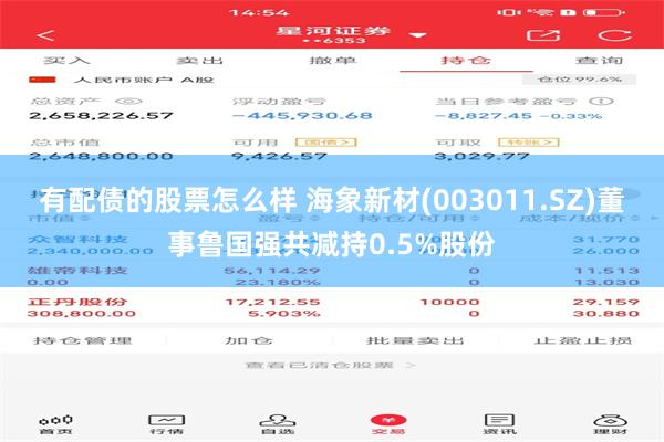 有配债的股票怎么样 海象新材(003011.SZ)董事鲁国强共减持0.5%股份